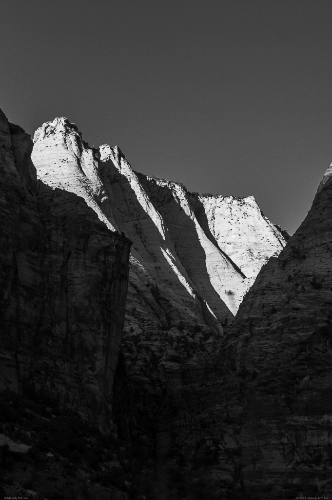 black and white photo of peaks on Mt. Carmel highway