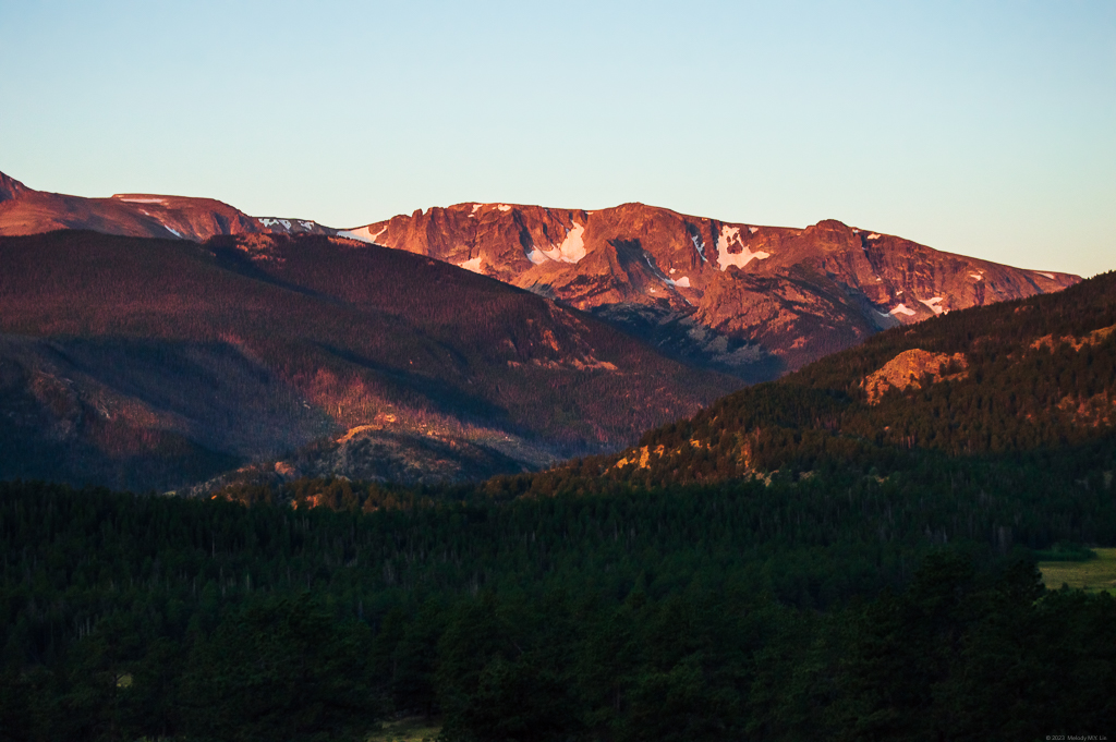 Rose-gold colors on the mountains at sunrise