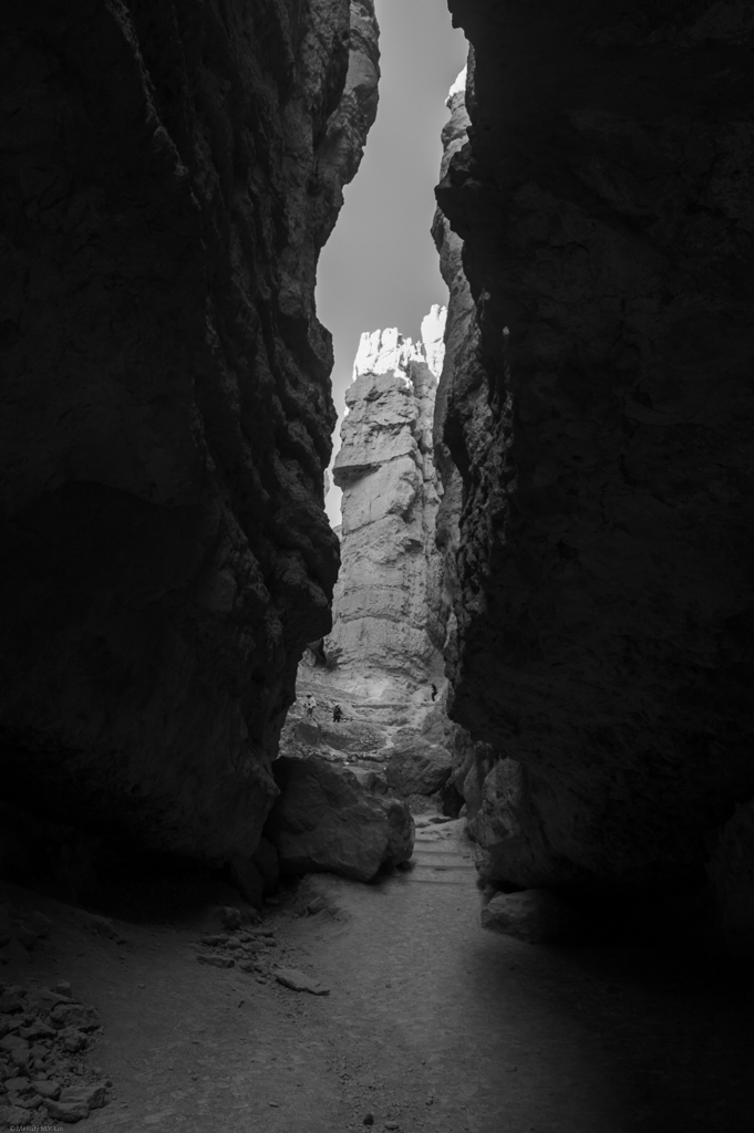 Looking through the narrow canyon to the switchbacks