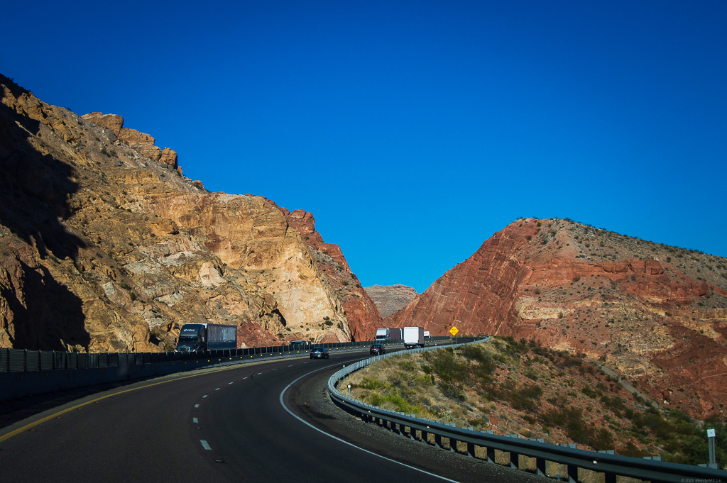 I-15 highway cutting through the Virgin River Gorge