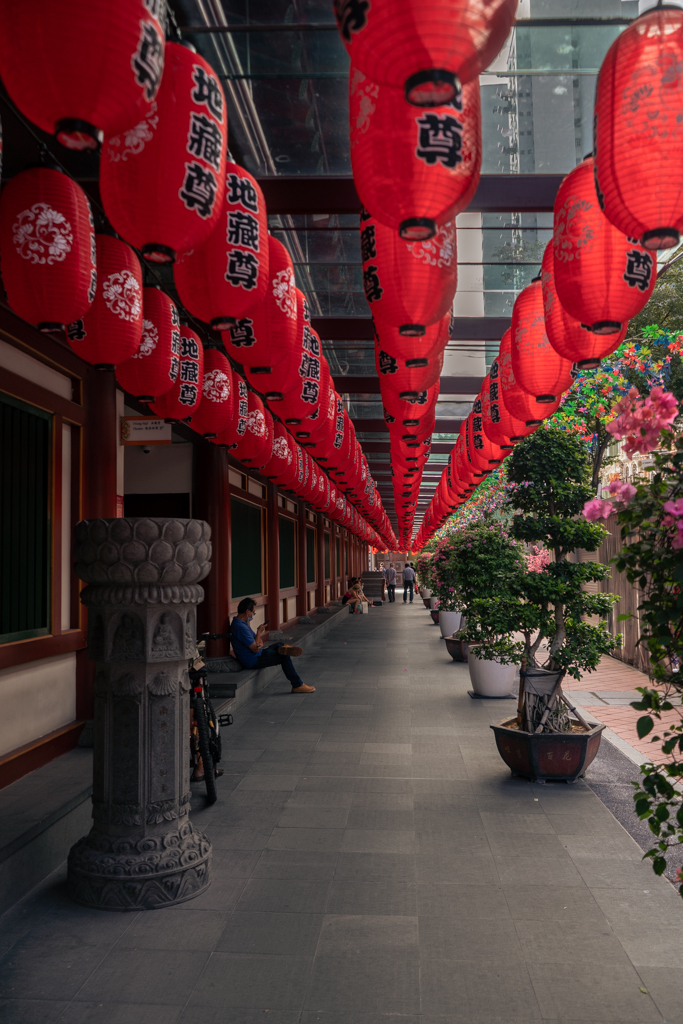 Chinatown temple with lanterns