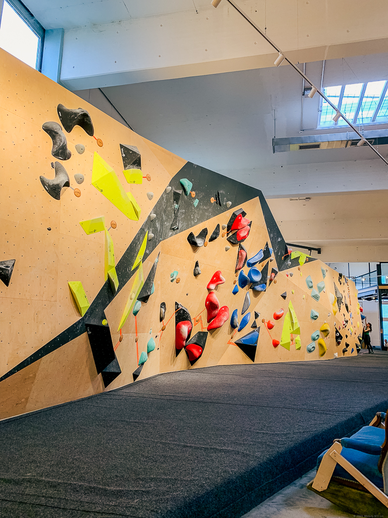 The bouldering wall at the gym