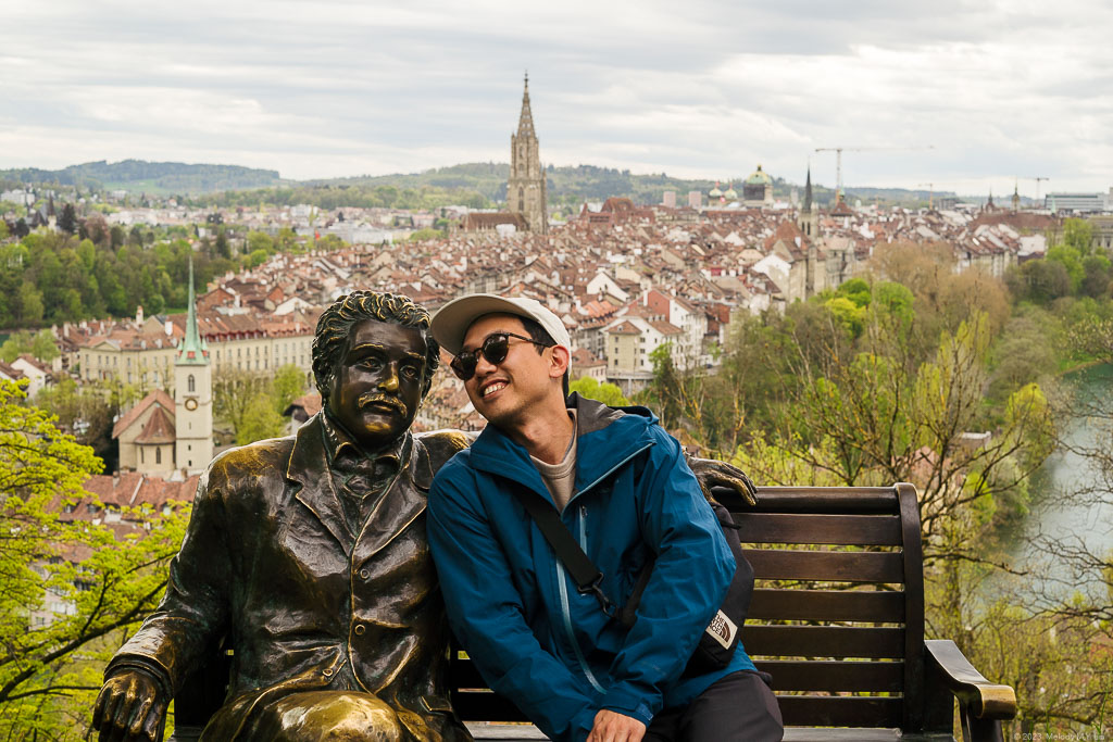 D smiling with the Einstein statue