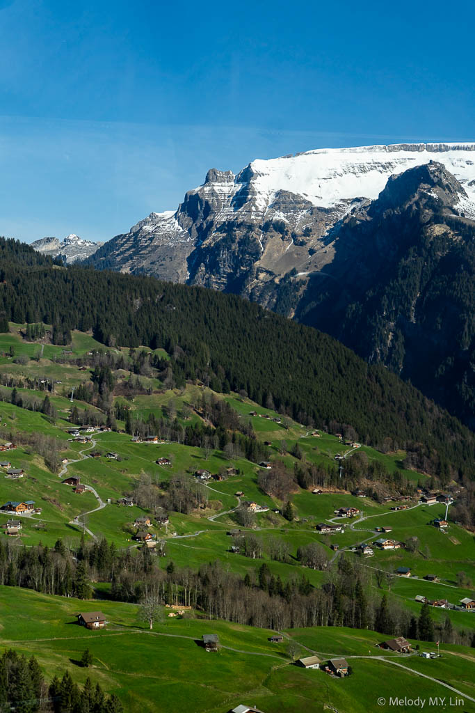 Houses and farms nestled in the valley