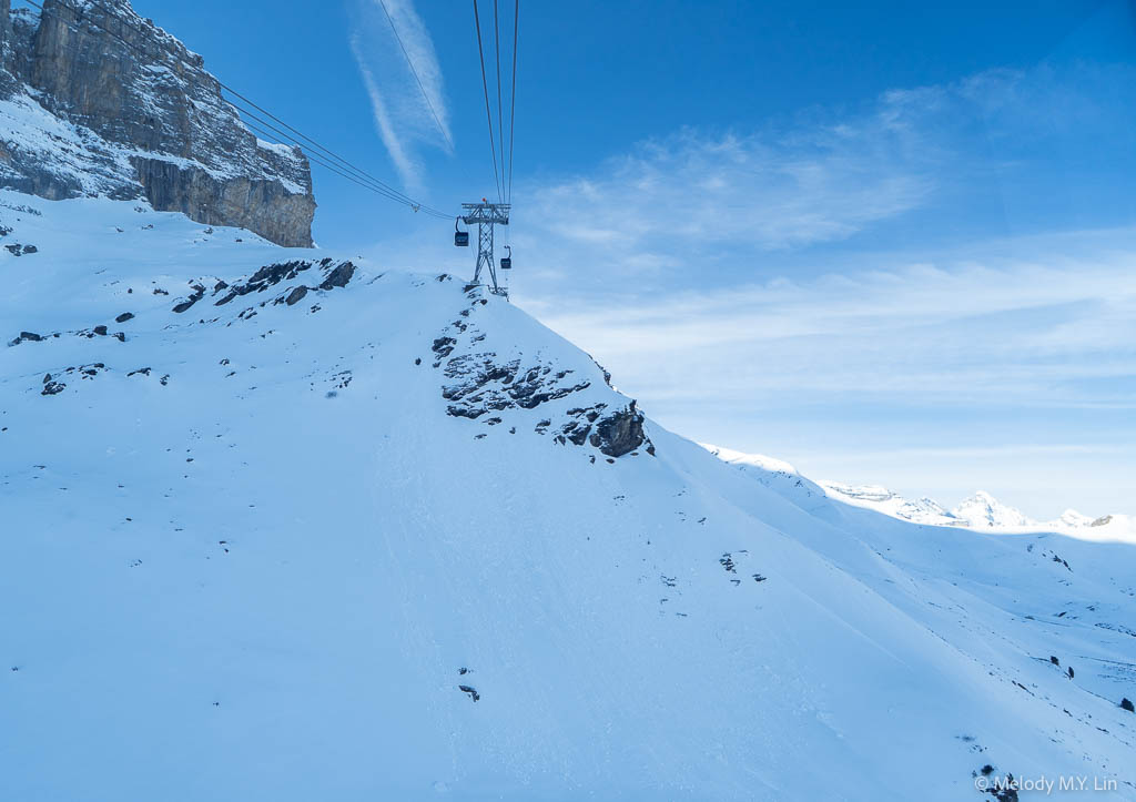 Gondolas disappearing over the ridge