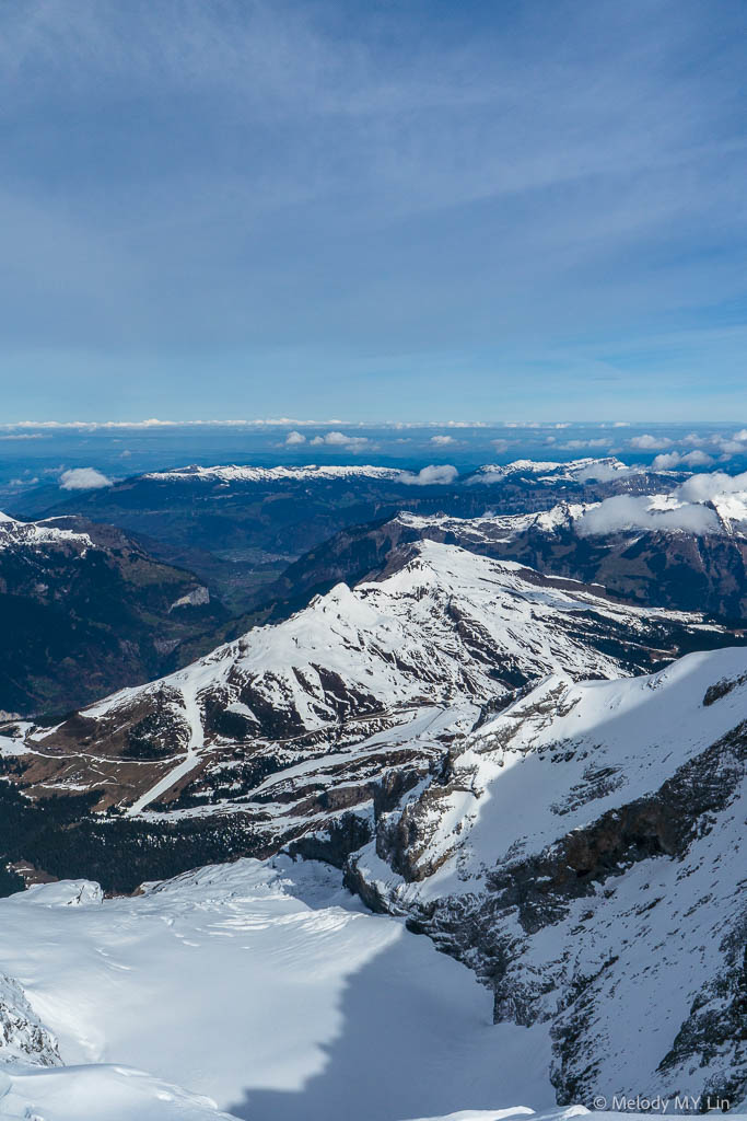 Portrait view of the mountains including the foot of the glacier