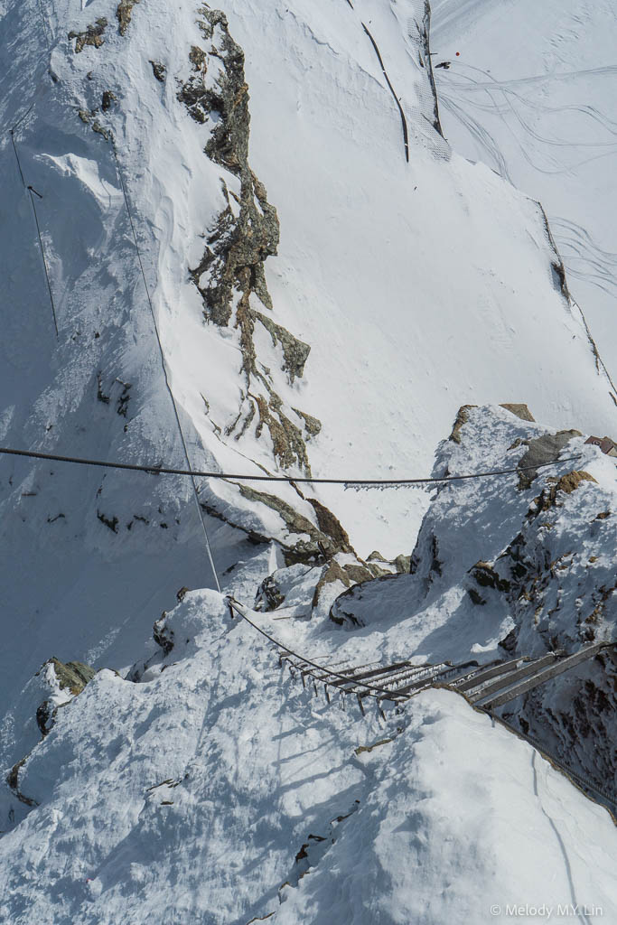 A service ladder going down the spine of the ridge