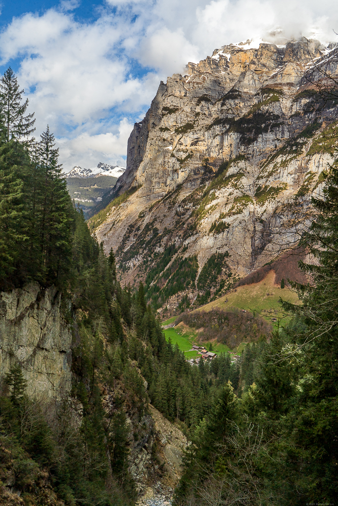 Looking across a gorge into Lauterbrunnen valley