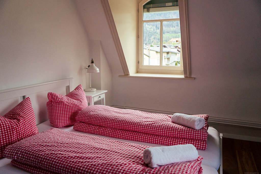 Our cozy bed setup at the hostel