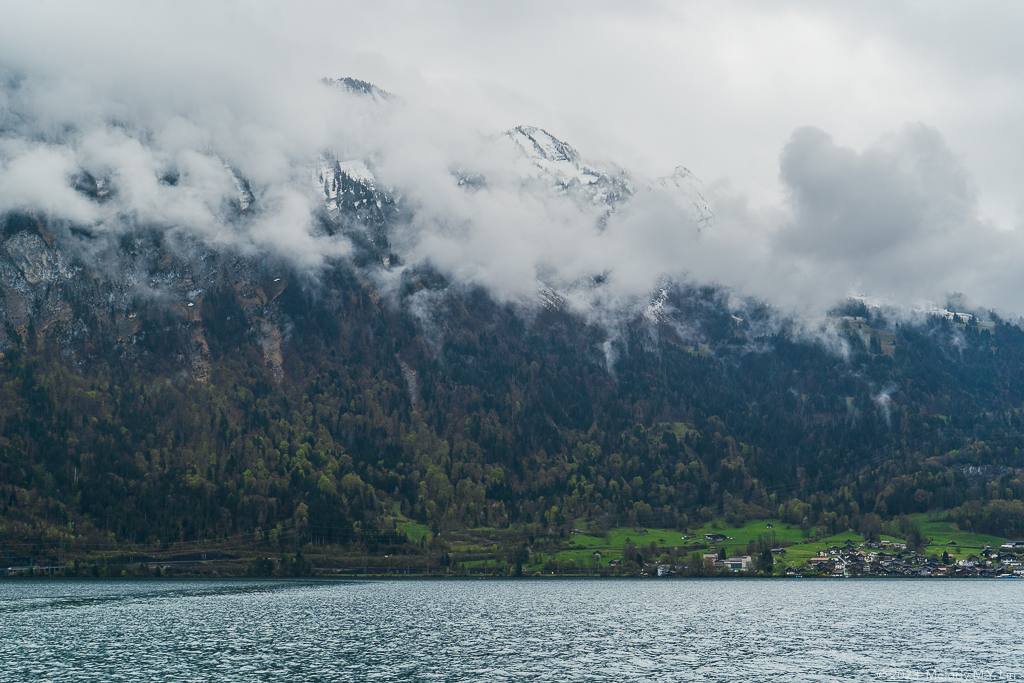 Mountains towering over the lakeside villages