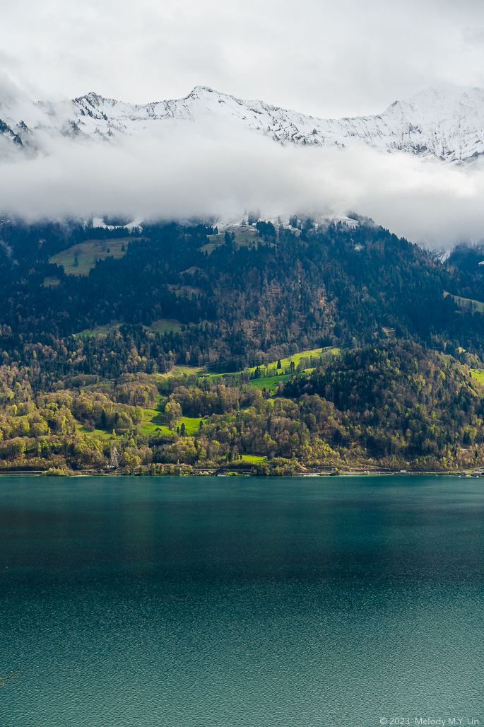 The hills around Lake Thun in the sun