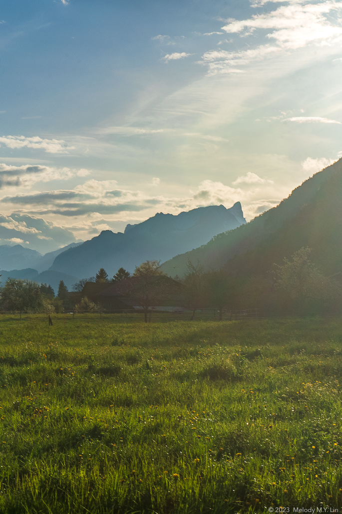 Layers of blue and green mountains