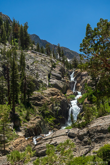 The waterfall going up to Shadow Lake