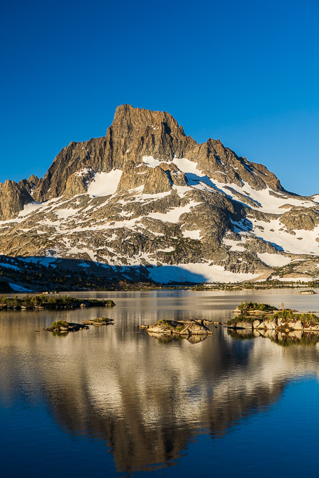 A portrait view of Banner Peak at sunrise