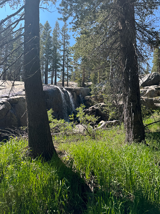 Water flowing over boulders